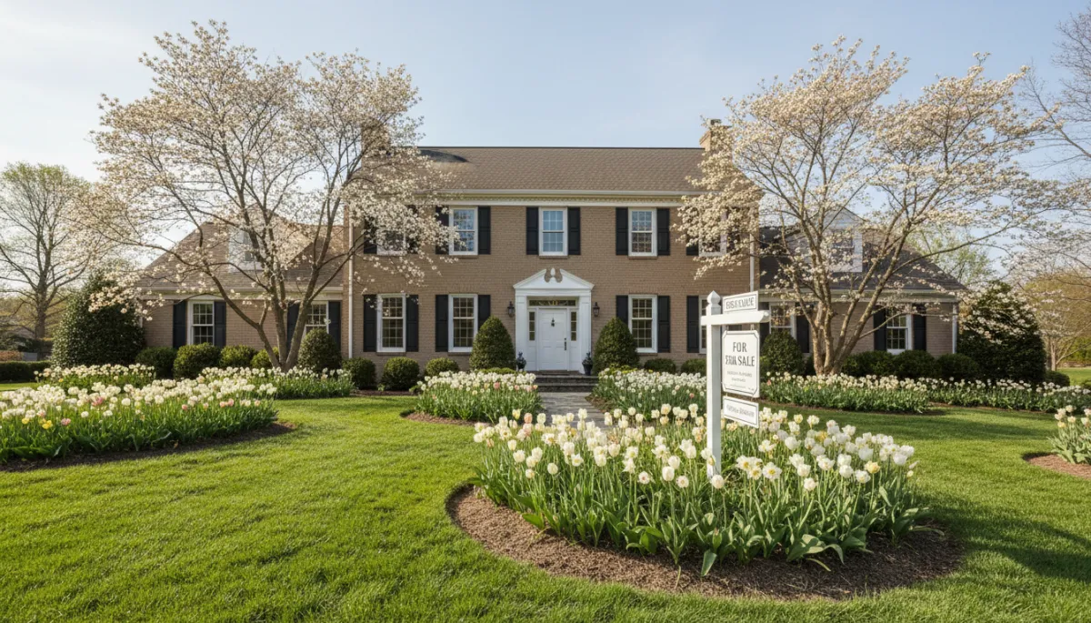 Vienna VA home with spring landscaping and a for sale sign