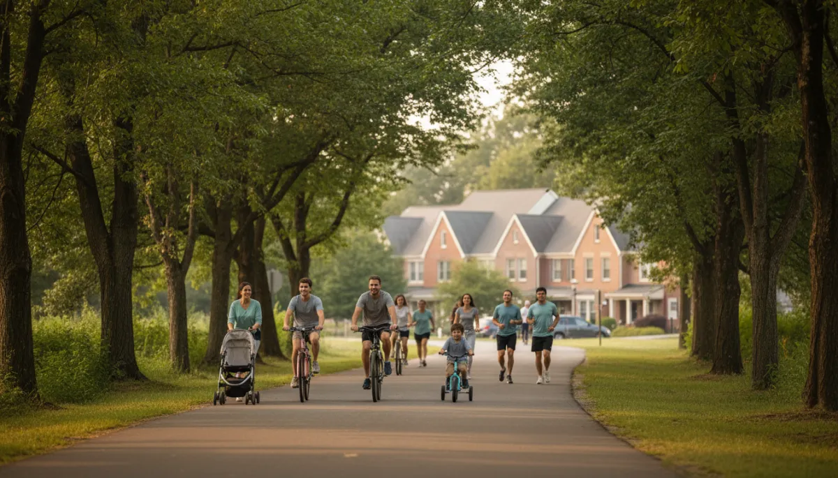 Photographic realistic view of people enjoying the W&OD Trail in Vienna VA