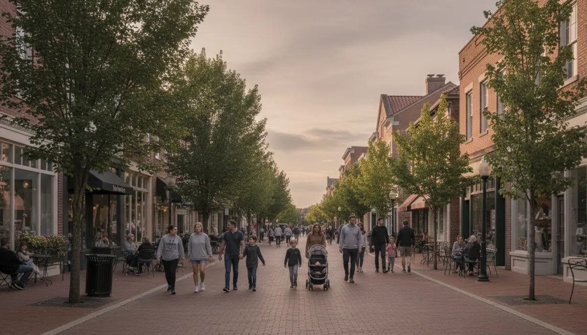 Families walking along Vienna’s main street near local shops and cafes