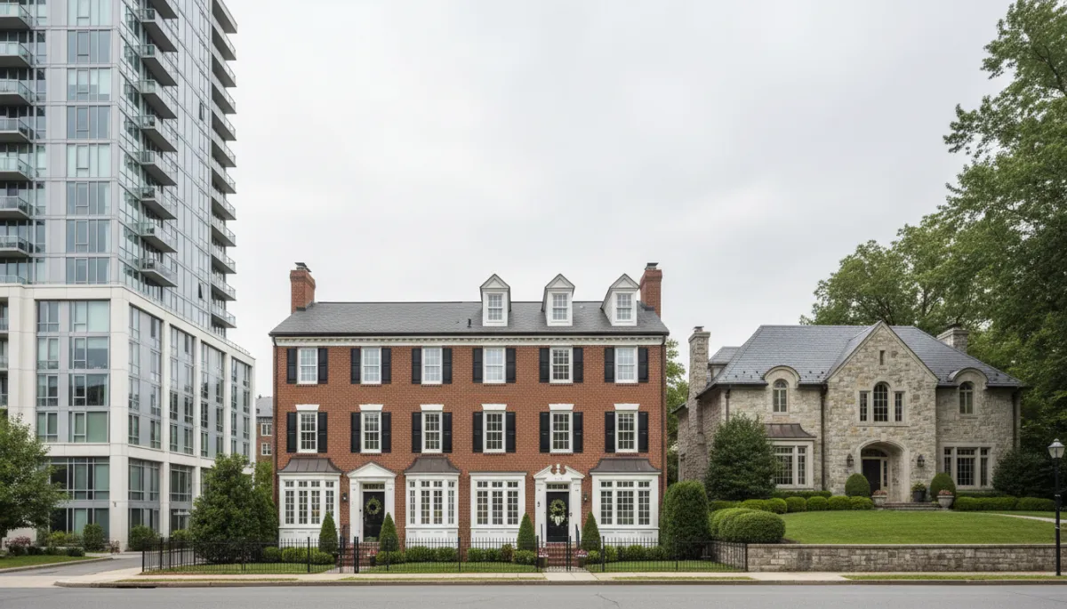 Photorealistic comparison of condo, townhome, and estate‑style home in Northern Virginia