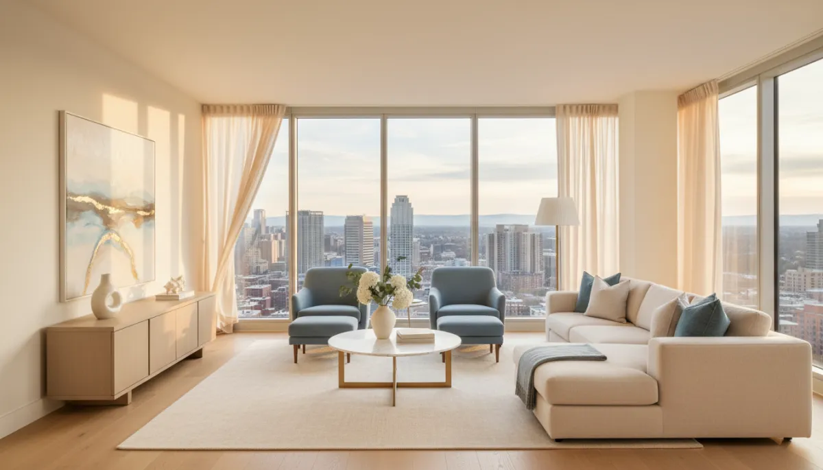 Photographic realistic staged living room in a Tysons VA condo