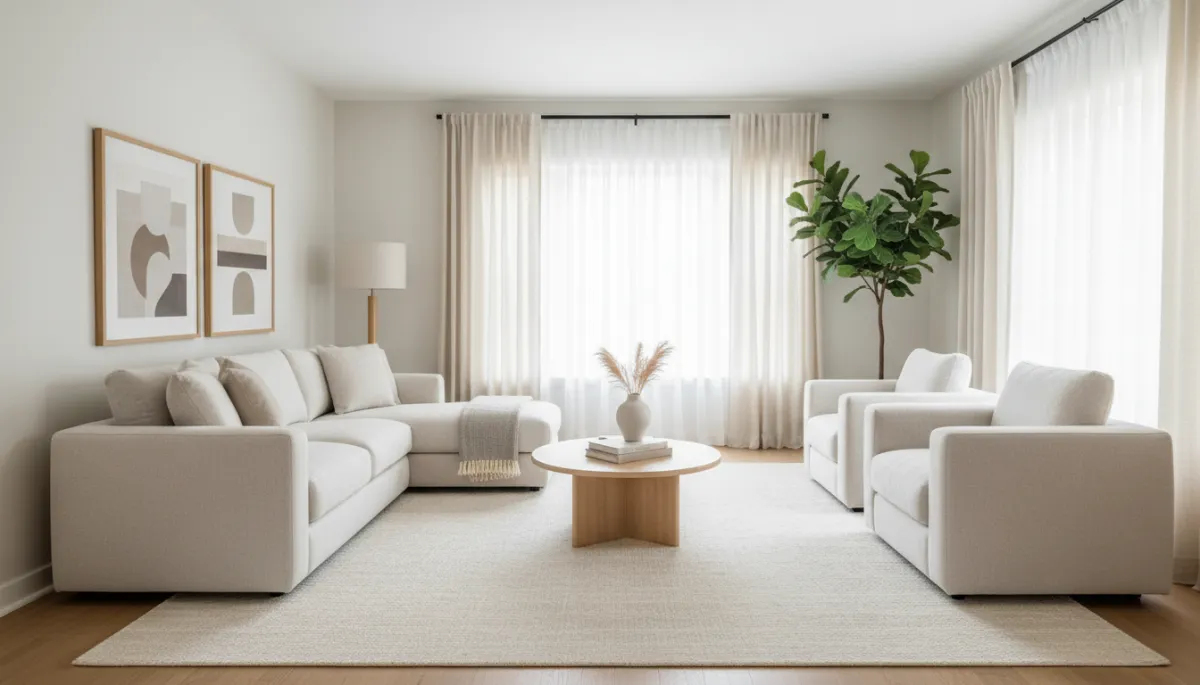 Photorealistic staged Springfield VA living room in neutral colors Photorealistic staged Springfield VA living room in neutral colors