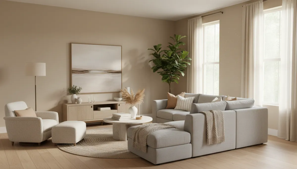 Photorealistic staged living room in a Northern Virginia home ready to sell