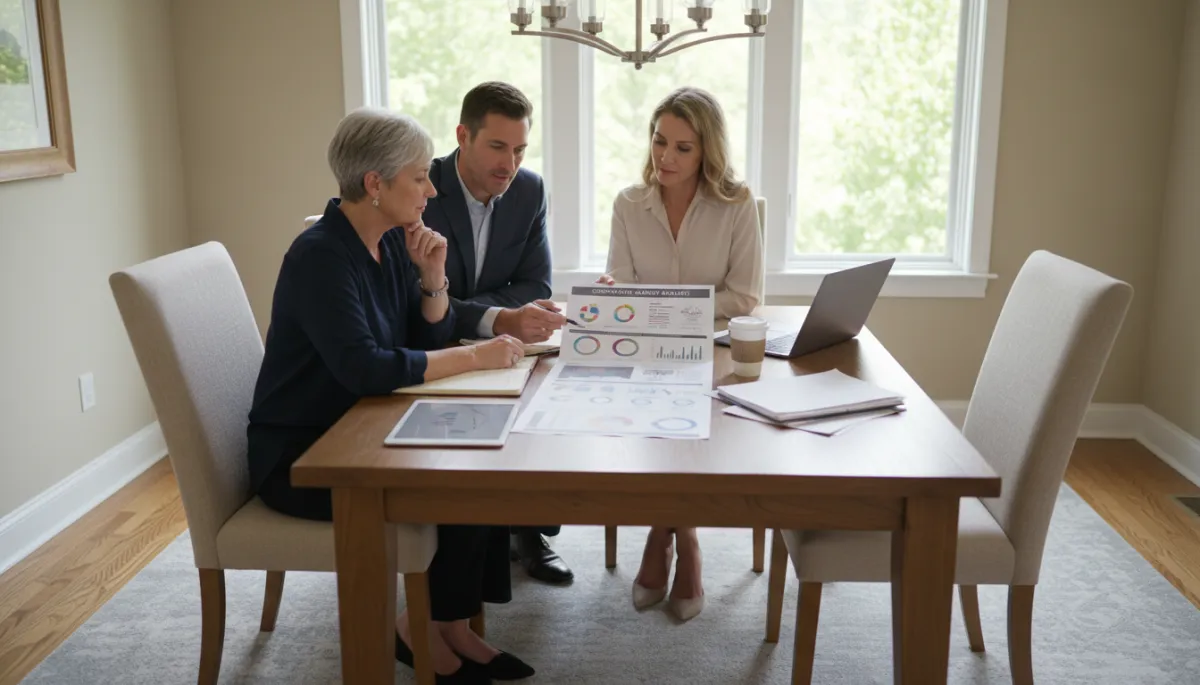 Real estate professionals reviewing a Comparative Market Analysis with Burke homeowners