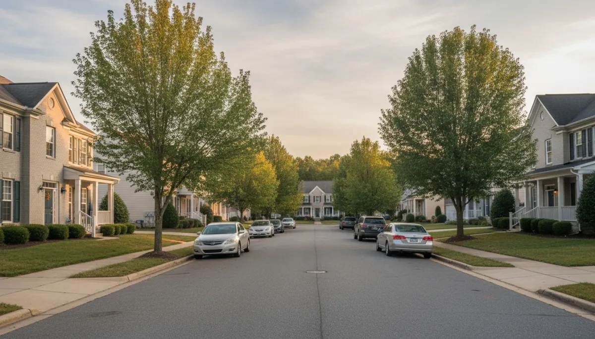 Photorealistic view of a quiet residential street in Lorton Virginia