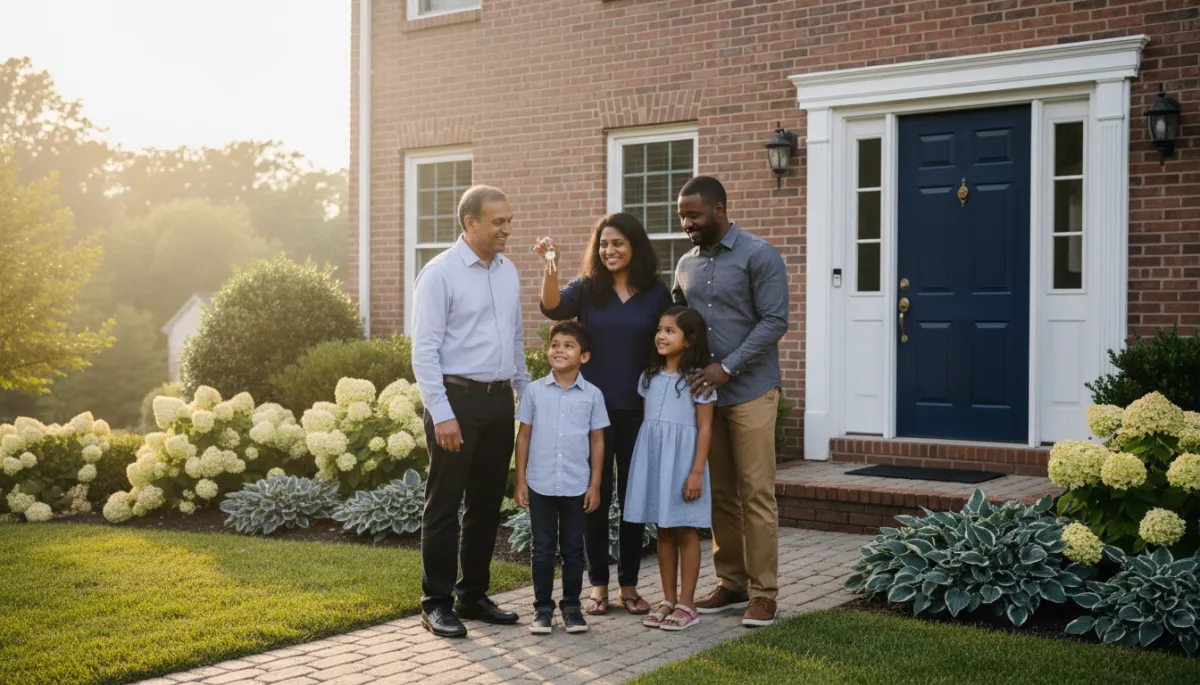 Family standing outside a newly purchased Northern Virginia home