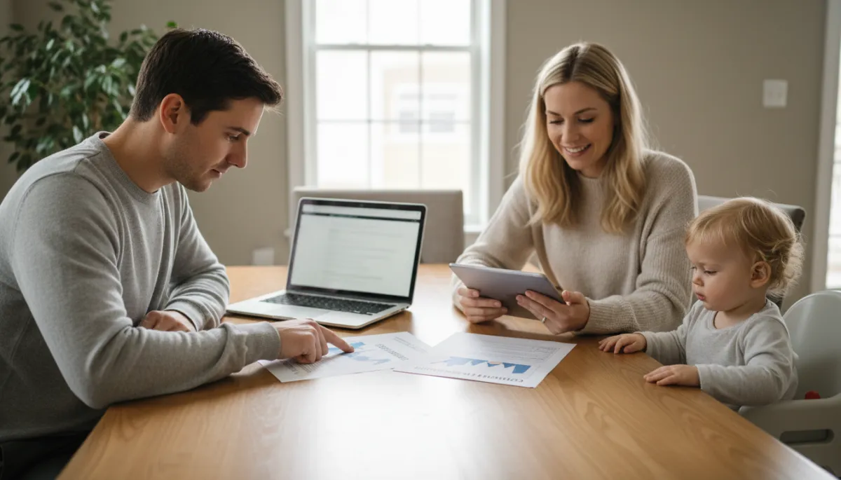 Northern Virginia homebuyers reviewing their credit report and mortgage pre-approval details