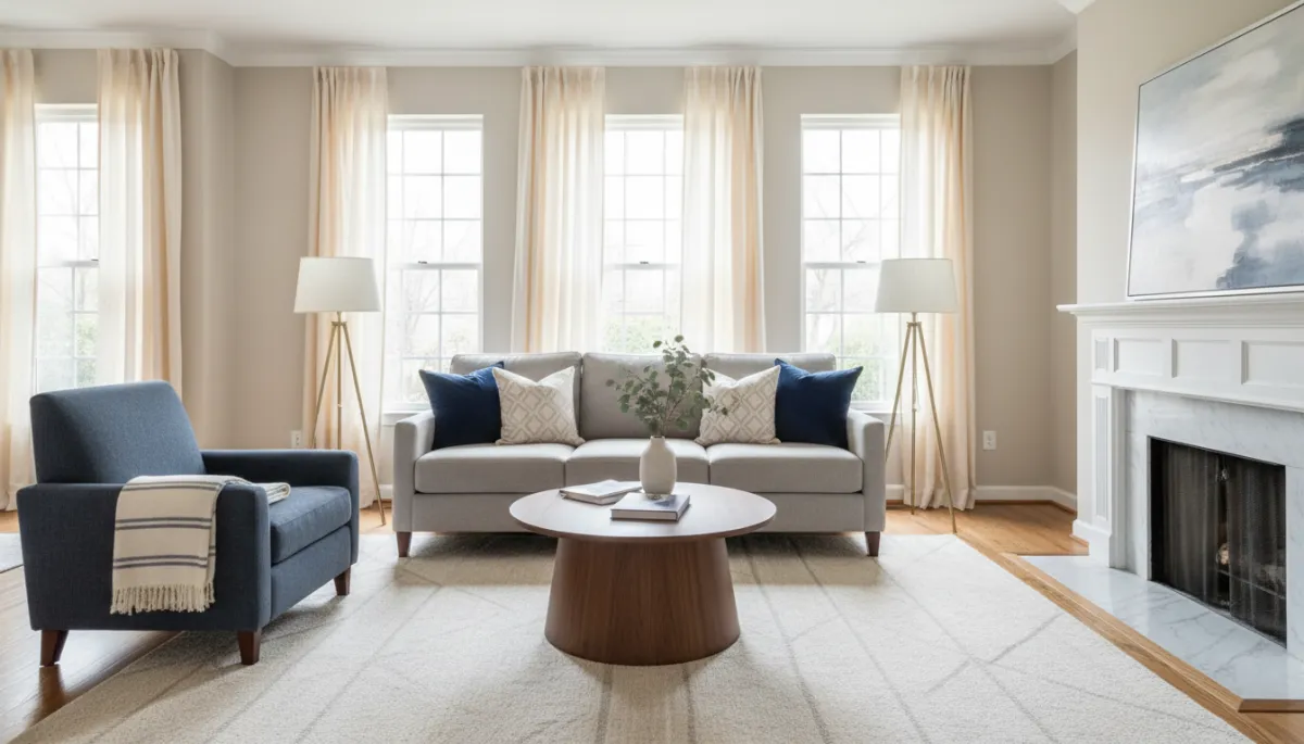 Photographic realistic staged living room in a Northern Virginia home