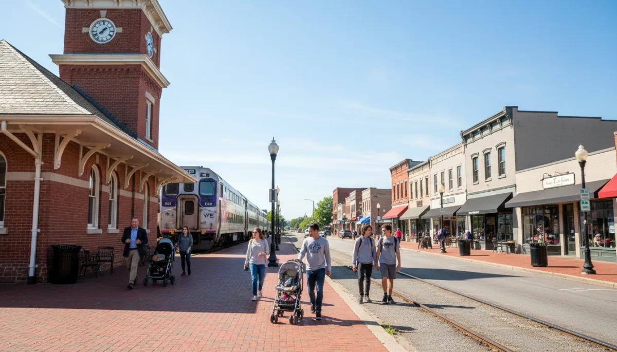 Street-level view of the Manassas train station and Old Town area