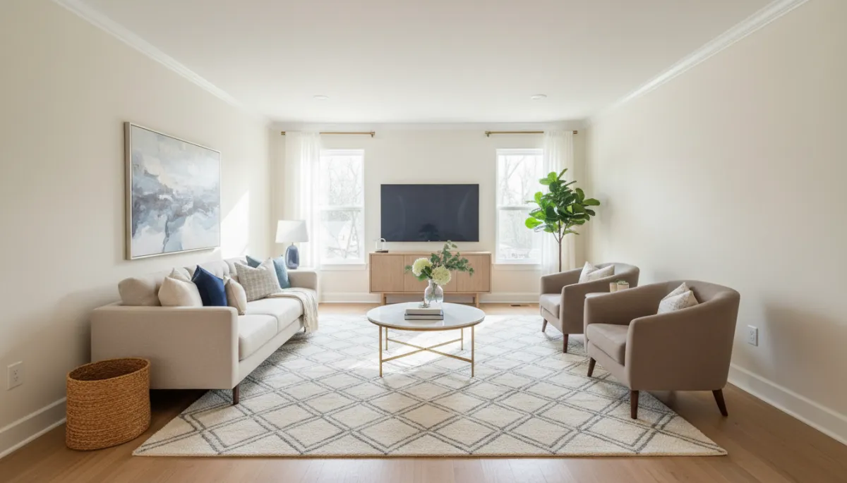 Photorealistic staged living room in a Manassas Park VA home