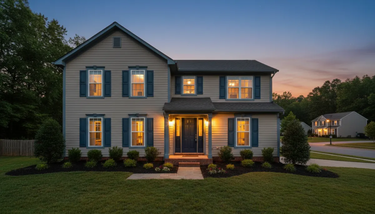 Photorealistic exterior of a well-maintained Manassas Park home with refined curb appeal
