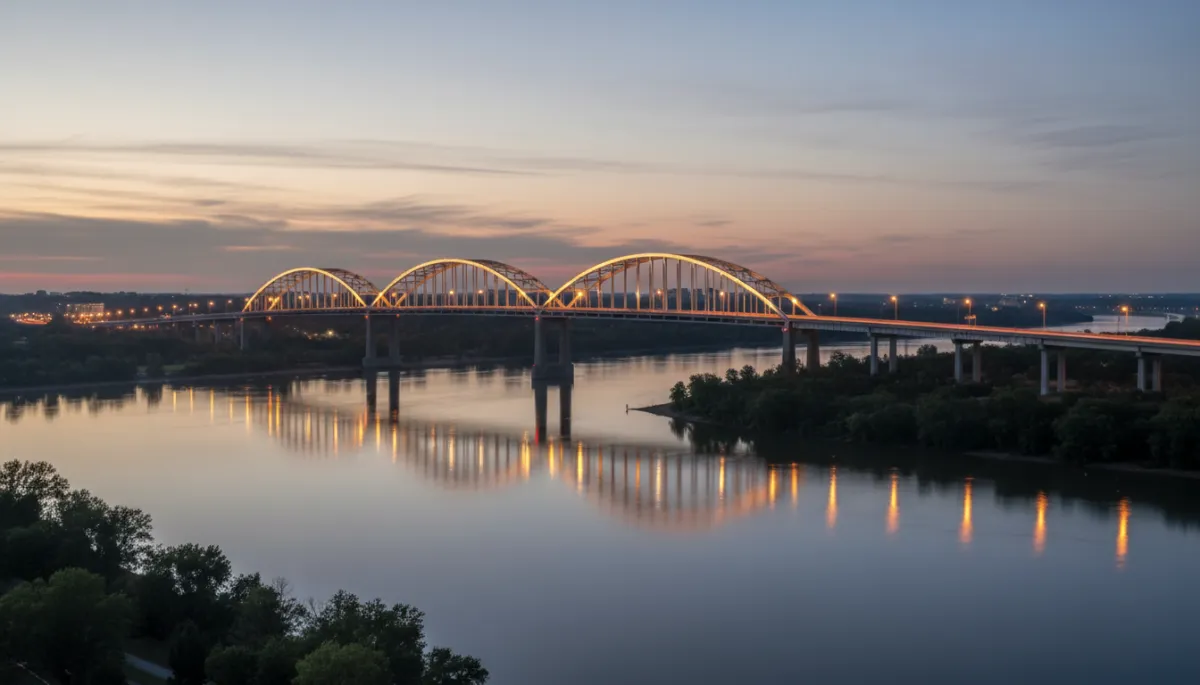 Photorealistic view of the Woodrow Wilson Bridge connecting Maryland and Virginia over the Potomac River
