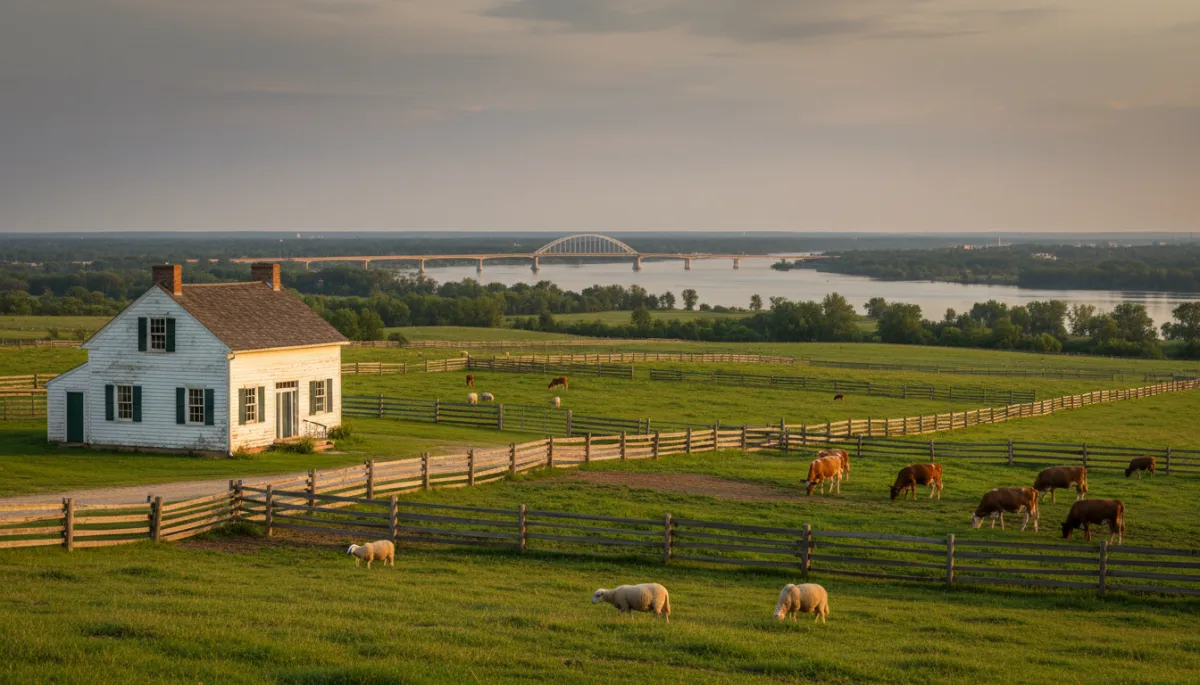 Photorealistic view of Oxon Cove Park and historic farm near the Potomac River