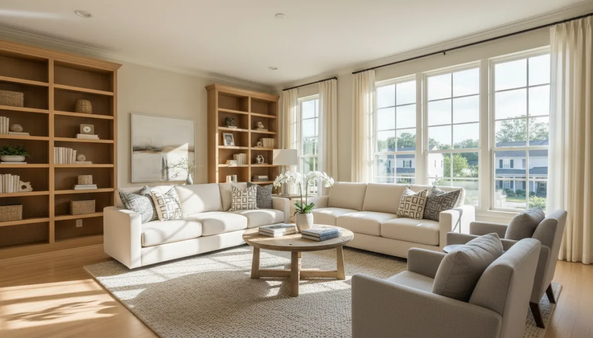 Photorealistic staged Oxon Hill living room prepared for home sale showings