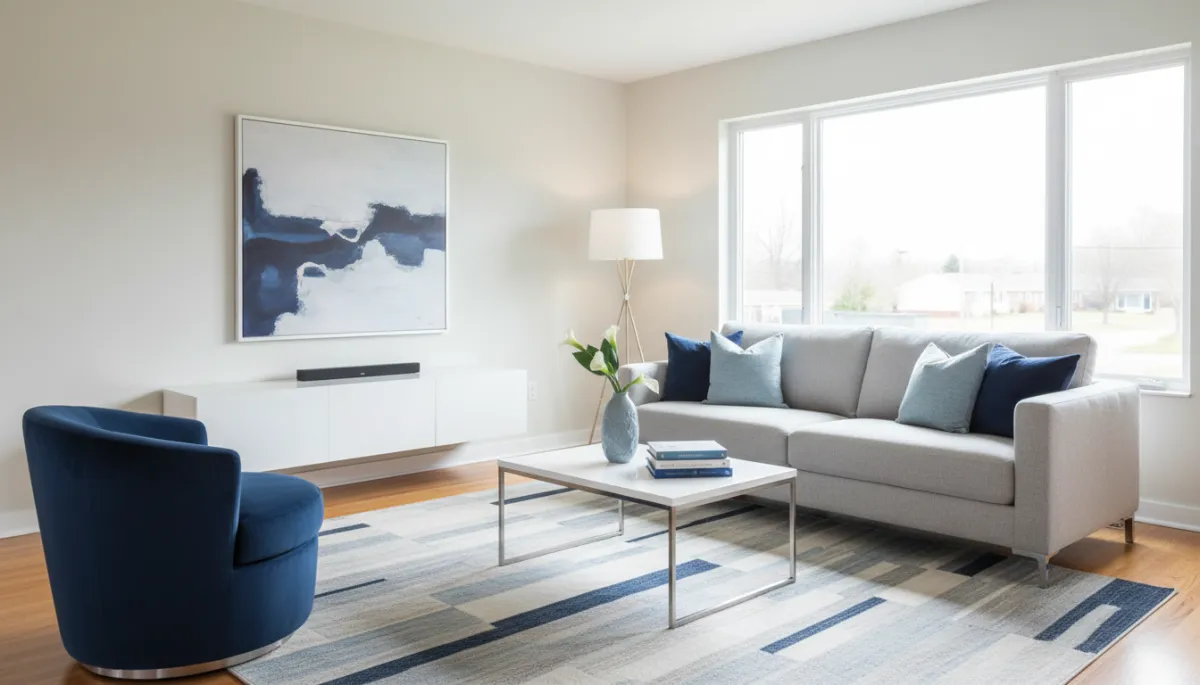 Modern clean living room interior prepared for home showings in Prince George's County