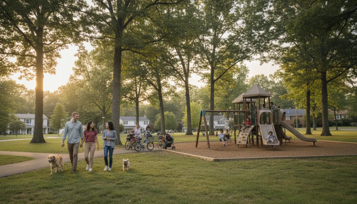 Families and children enjoying a park in an Annandale Virginia neighborhood