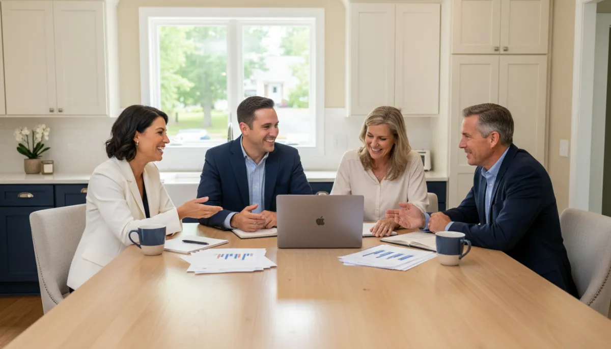 Photorealistic meeting between Falls Church homeowners and local real estate agents