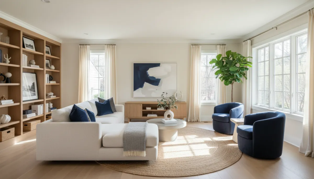Photorealistic staged living room in a Falls Church VA home