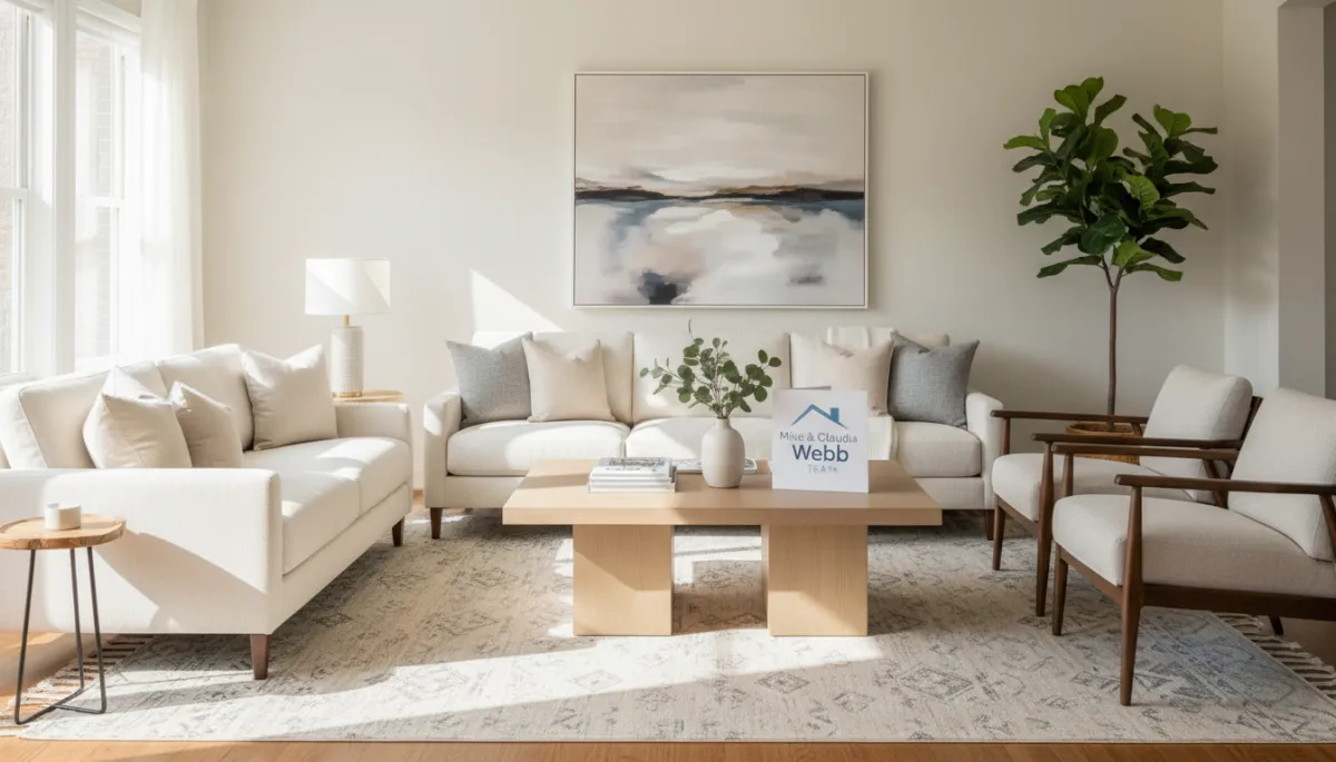 Photorealistic staged Arlington VA living room prepared for showings Photorealistic staged Arlington VA living room prepared for showings