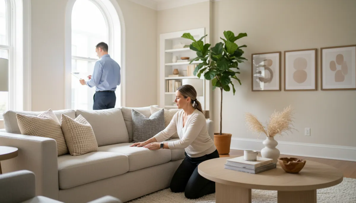 Photographic realistic professional staging session in a Washington DC row home living room