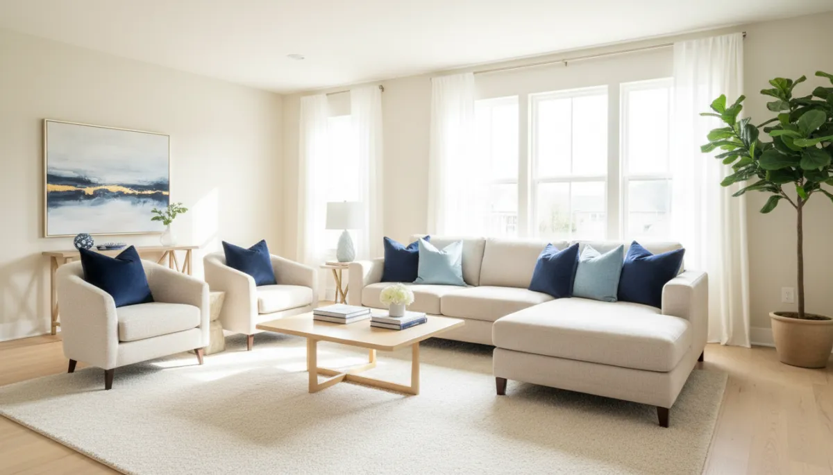 Staged Chantilly living room showcasing a move-in ready home