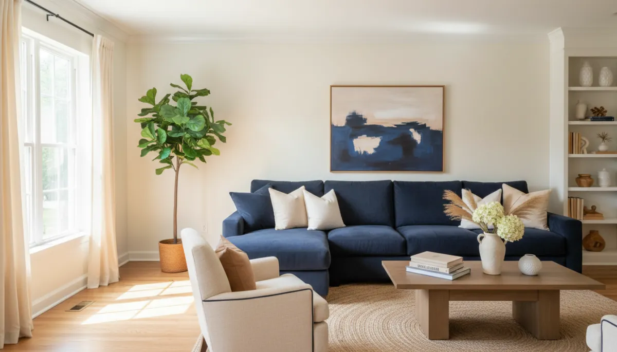 Photorealistic staged living room in a South Riding home prepared for sale