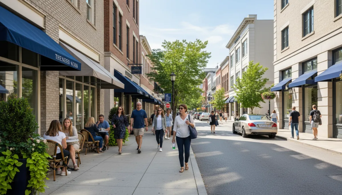 Downtown Bethesda streetscape near Bethesda Row shopping and dining Downtown Bethesda streetscape near Bethesda Row shopping and dining