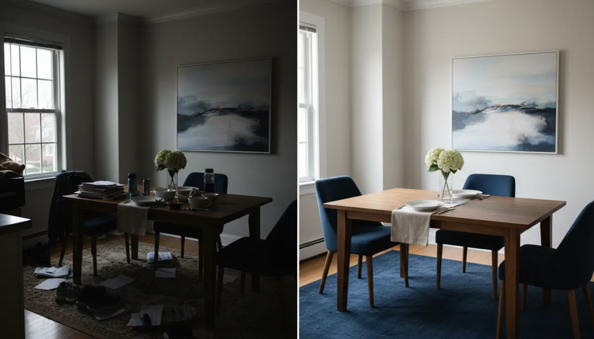 Comparison of unstaged and professionally staged Bethesda dining space