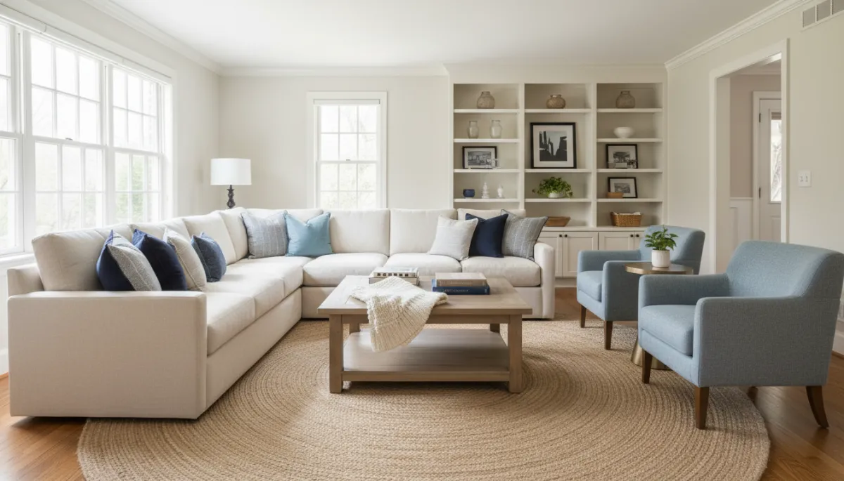 Professionally staged Rockville MD living room prepared for showings