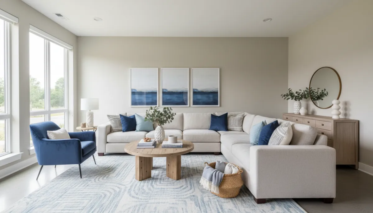 Photorealistic staged living room in a Manassas Park home prepared for sale