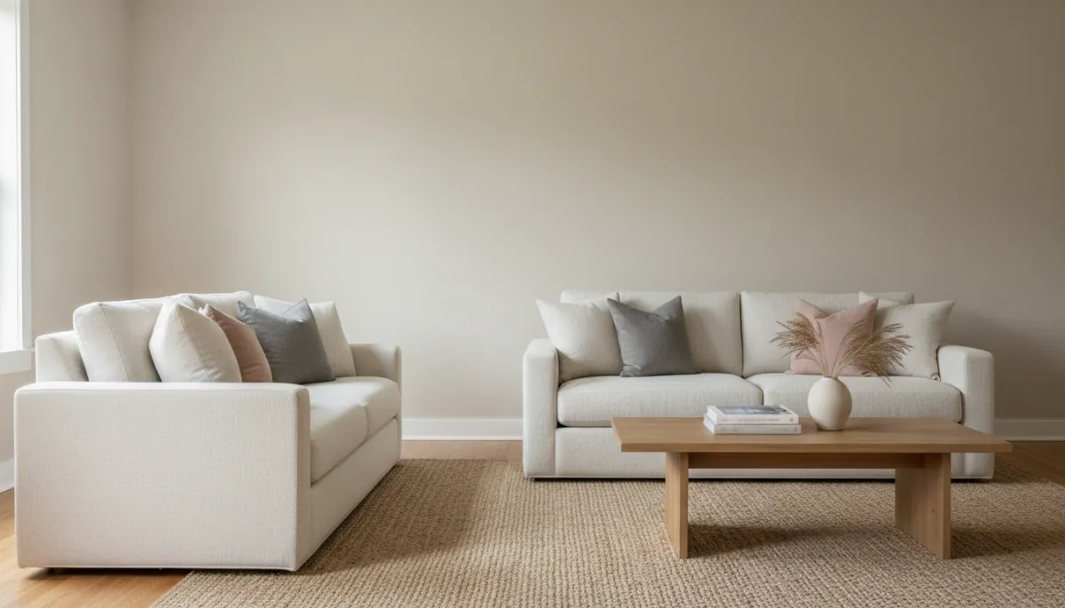 Bright, freshly updated Lyon Village living room with neutral decor Bright, freshly updated Lyon Village living room with neutral decor