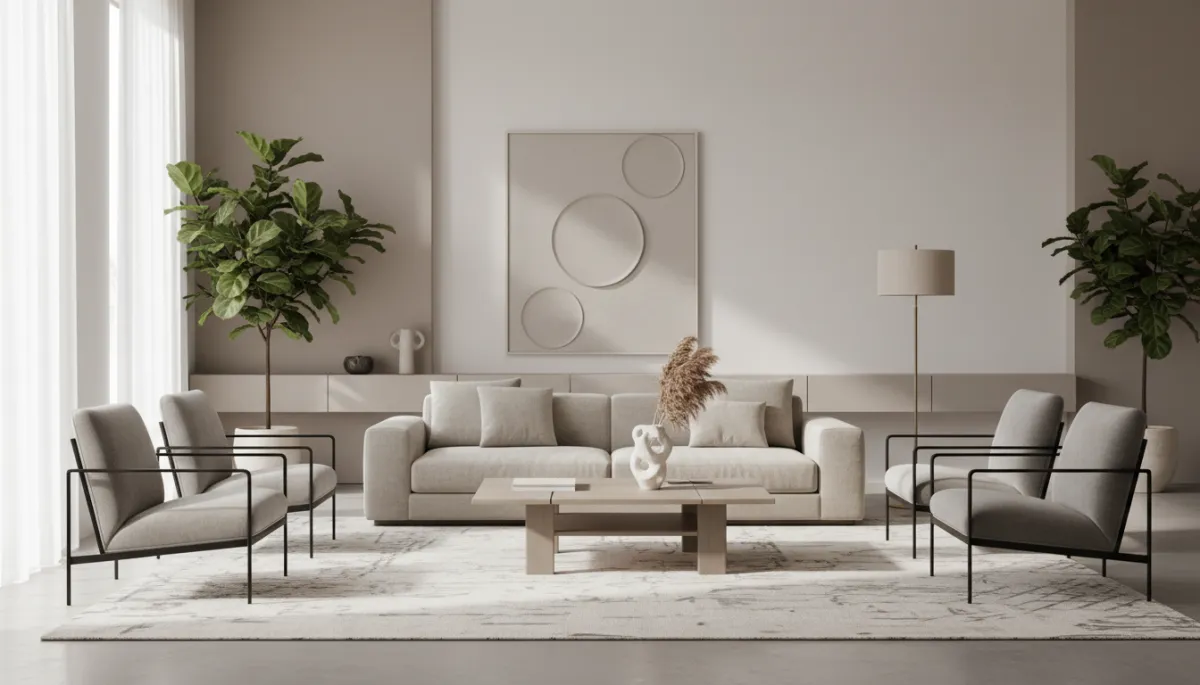 Staged Barcroft living room with neutral decor and natural light