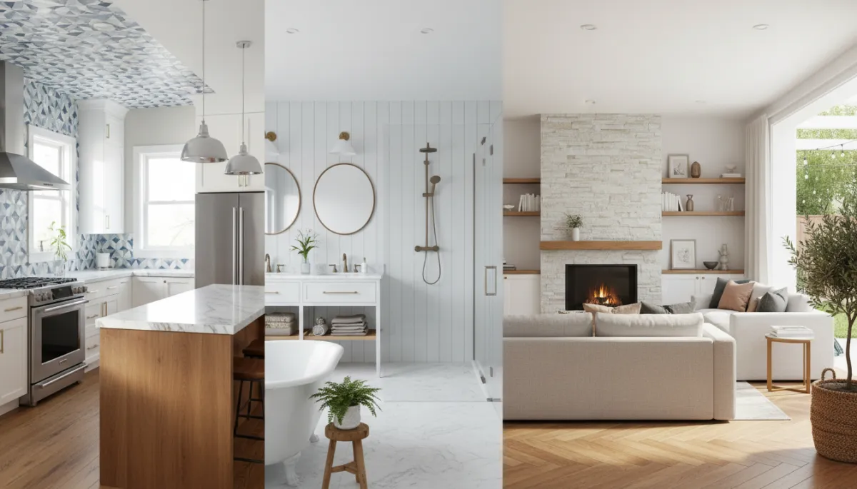 Bright updated living room with neutral finishes and modern lighting