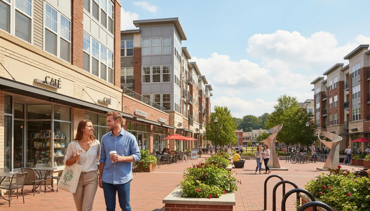 Professional exterior view of a modern Shirlington condo building