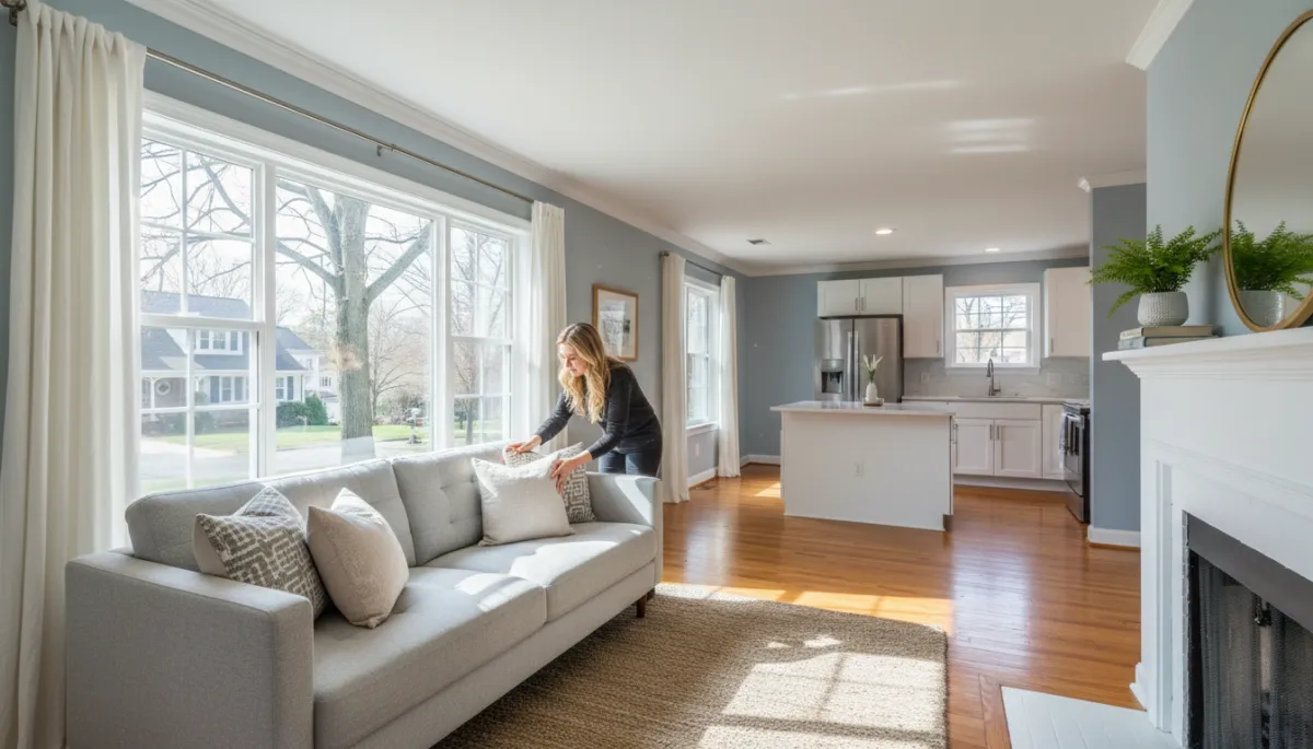 Staged Arlington living room with fresh paint and simple decor