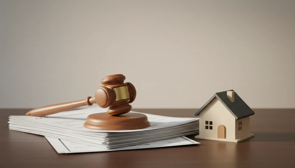 Judge's gavel next to house documents representing court control over home sales in divorce