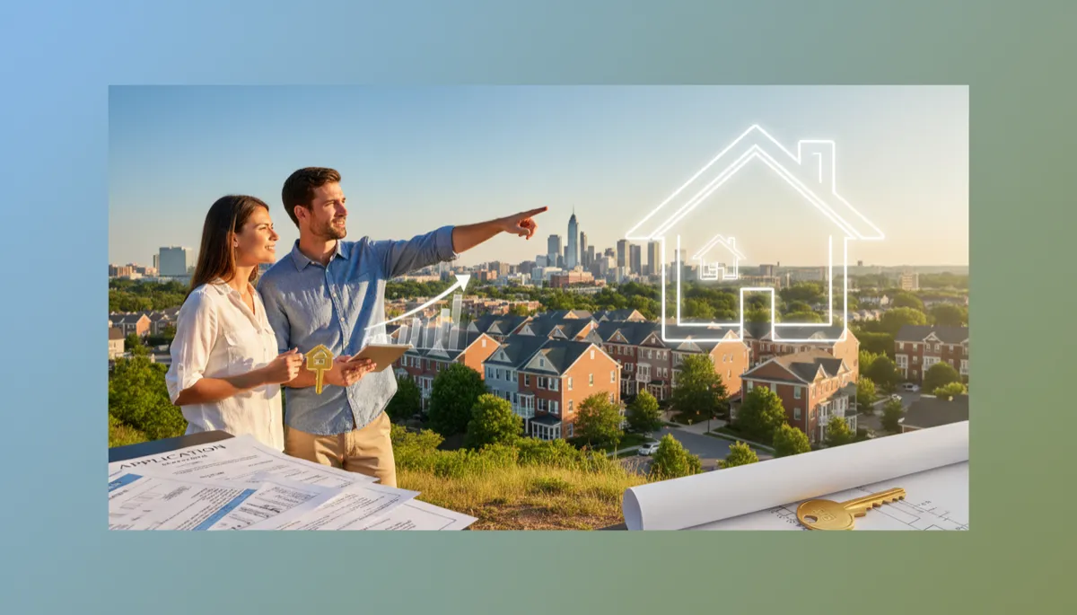 First-time home buyers touring a neighborhood in Arlington VA with their agent