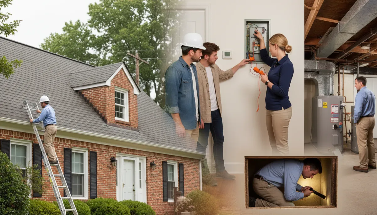 Home inspector and buyer reviewing a condo inspection report in Arlington Virginia