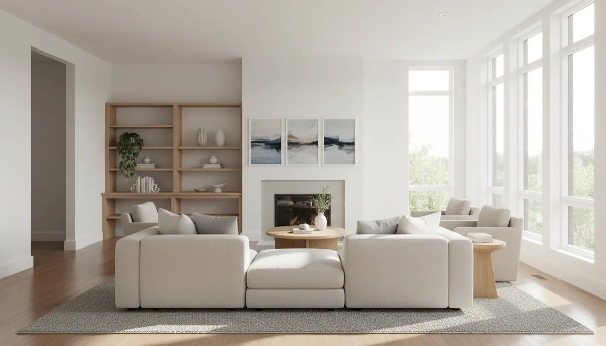 Staged Arlington townhouse living room with neutral decor and clear layout