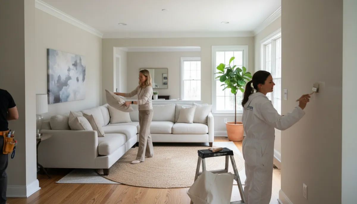 Team coordinating painting and staging in an Arlington home before listing