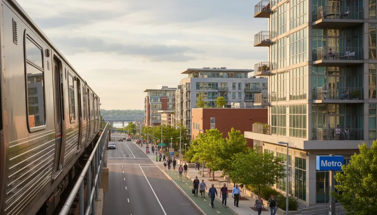 Ballston street scene with Metro entrance and nearby condos