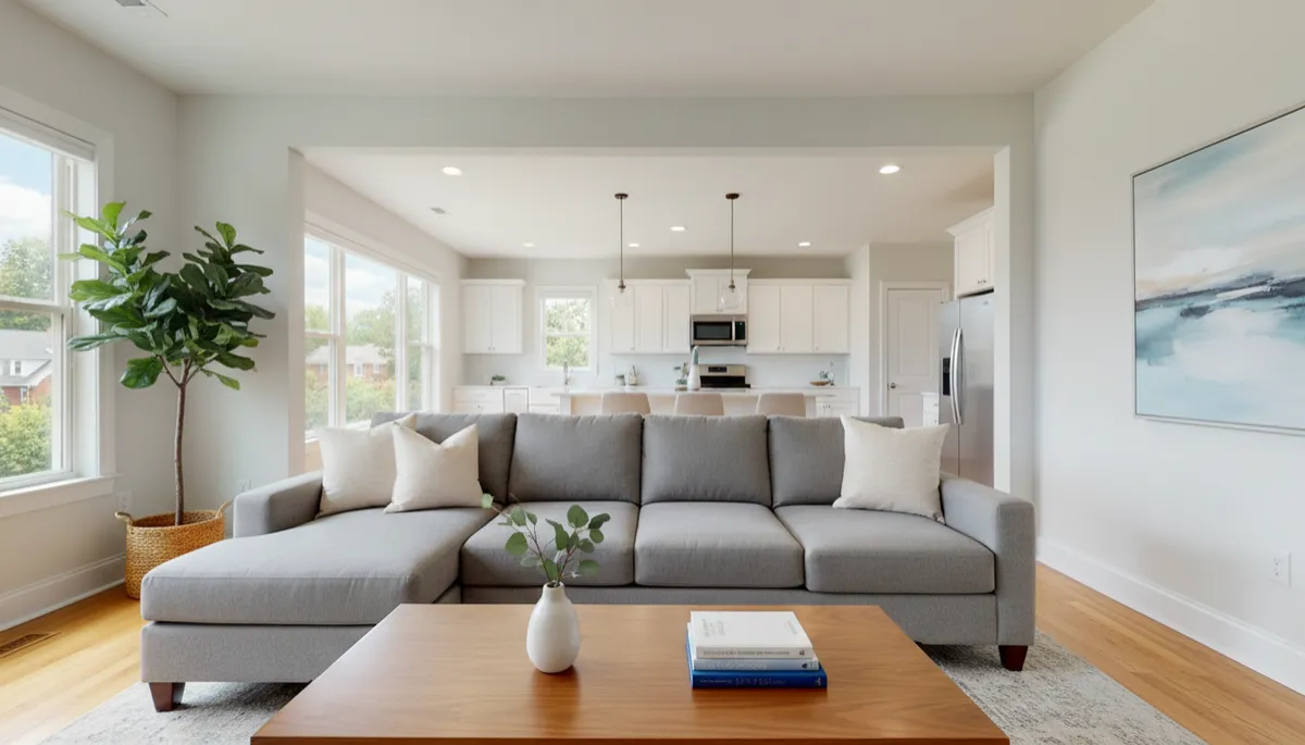 Decluttered Arlington VA living room prepared for home sale photography