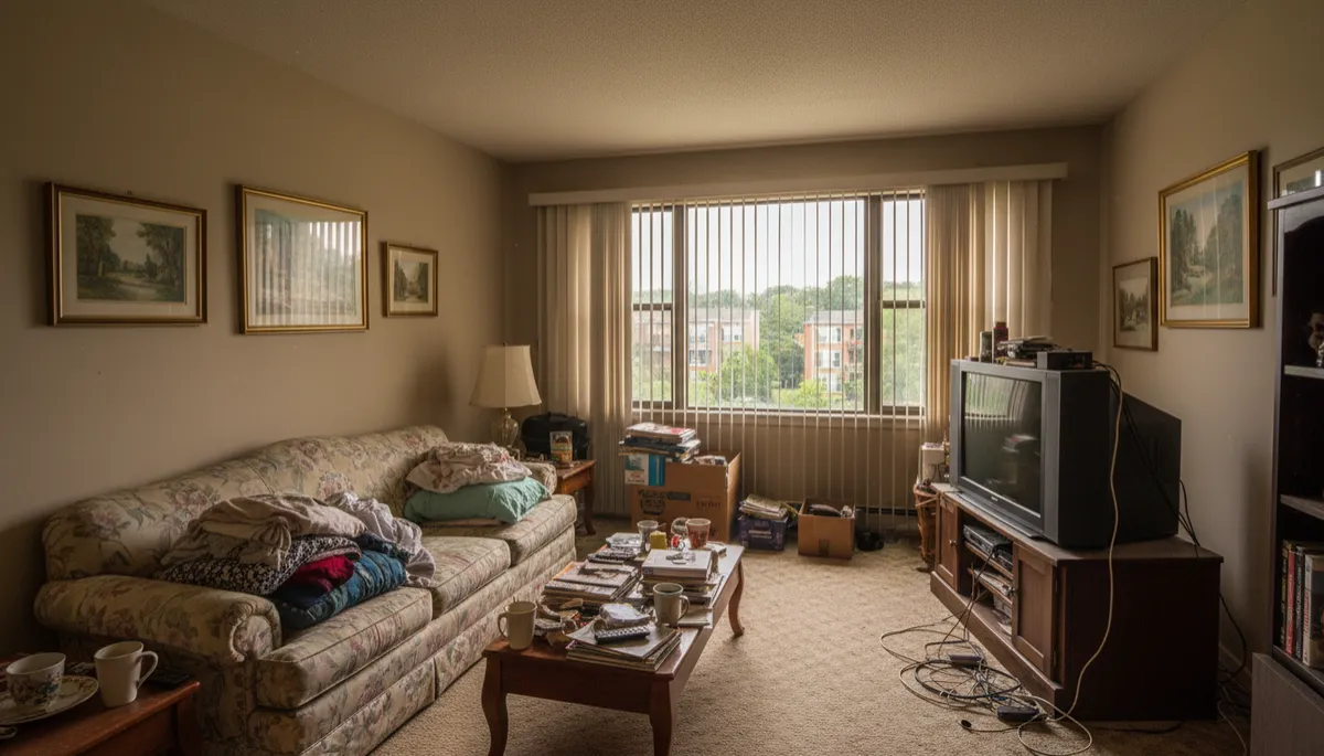 Staged Arlington condo living room with neutral decor, prepared for showings
