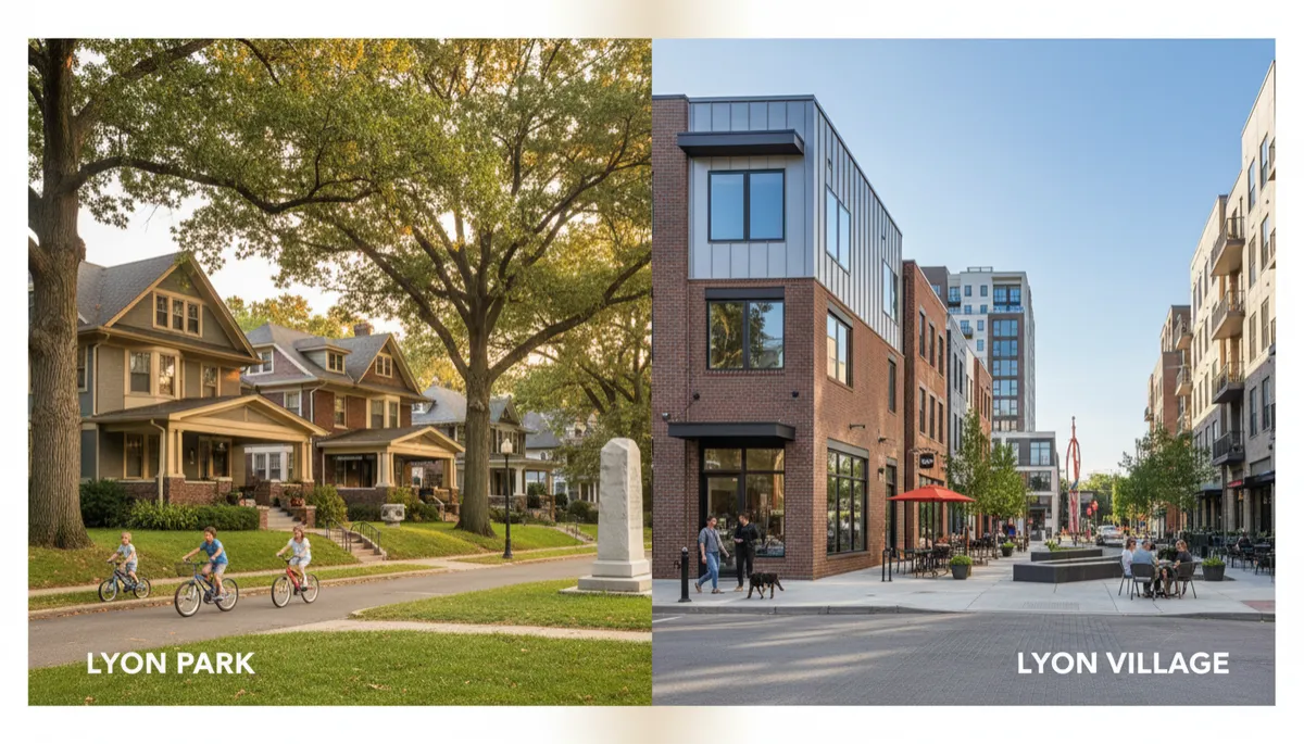 Quiet tree-lined residential street with sidewalks and detached single-family homes