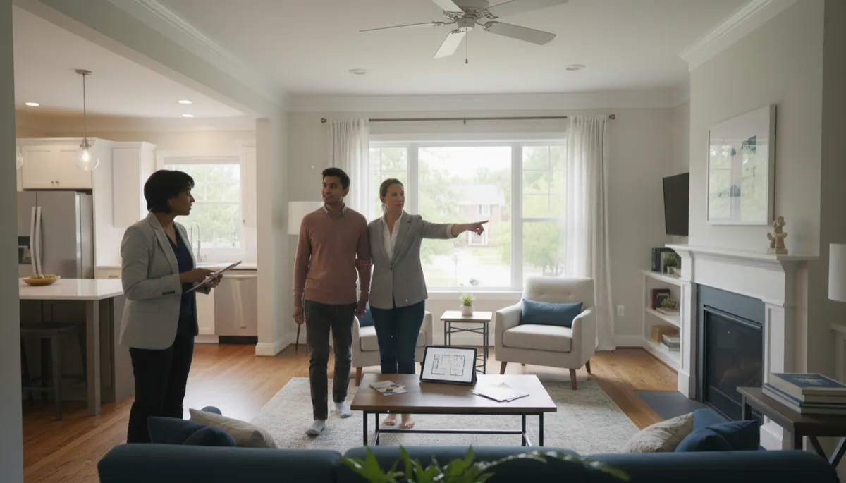 Home buyer examining walls and window frame for signs of damage