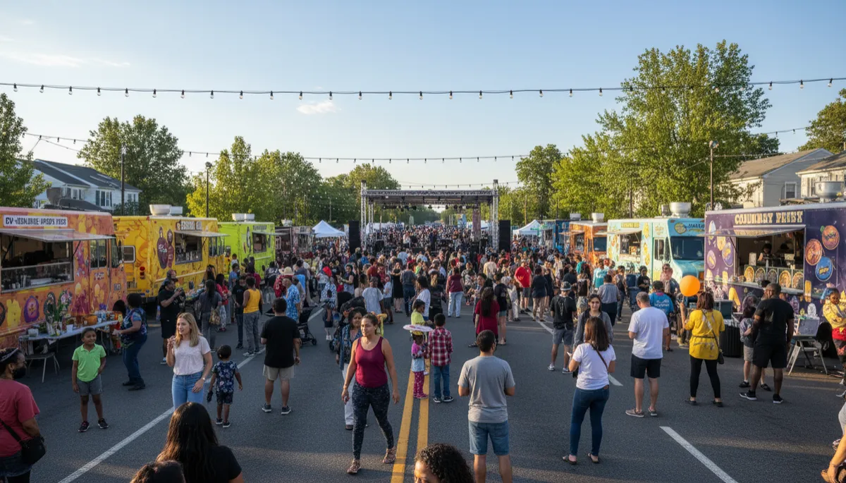 Professional photo-style view of local food vendors serving guests at Columbia Pike Fest