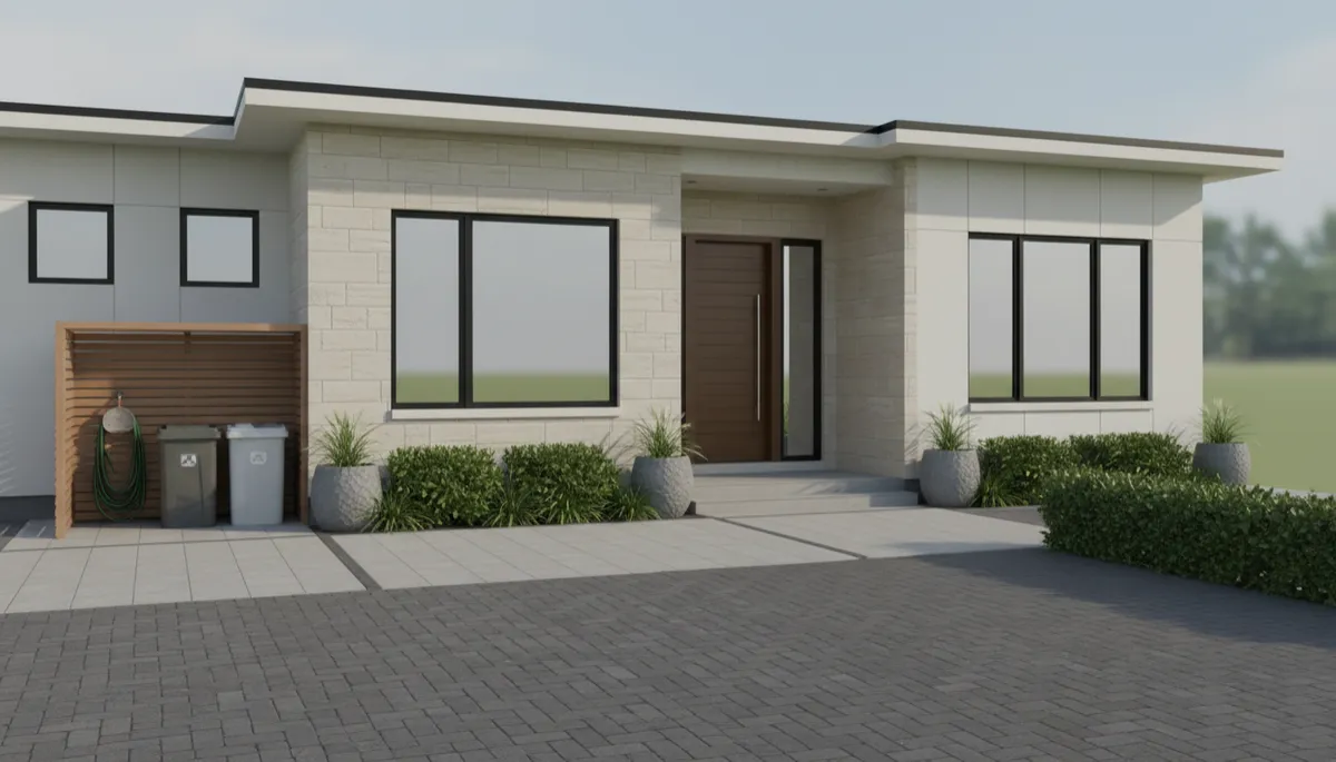 Tidy front exterior of a home prepared for real estate listing photos