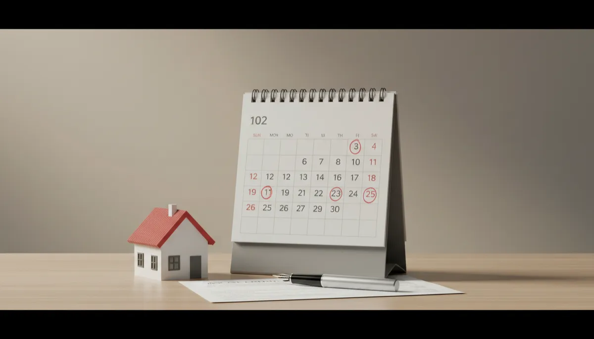 Calendar and house model symbolizing real estate tax due dates