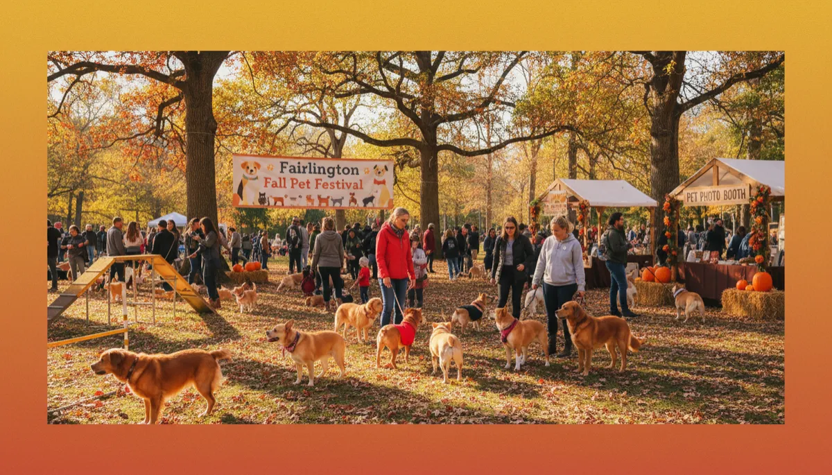 Dog wearing a fall bandana at a community pet festival in Arlington