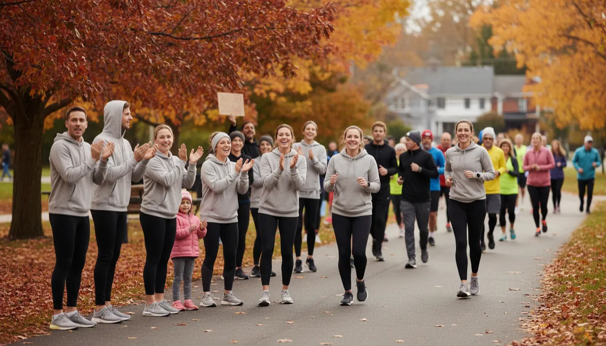 Spectators cheering along the paved path during the Westover 5K and 10K